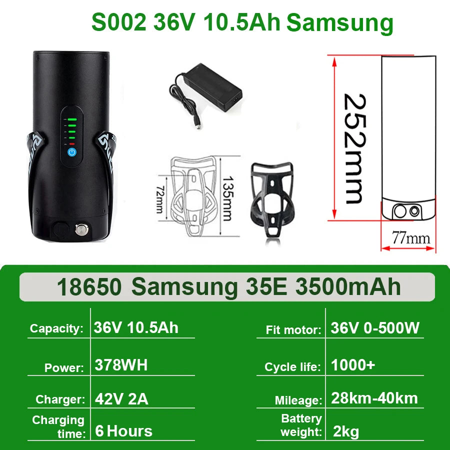 Mini Bottle EBike Battery 36V 10.5Ah 9Ah 48V 7Ah San-yo 18650 Li-ion Battery Pack for Bafang TSDZ2 250W 350W 500W Motor