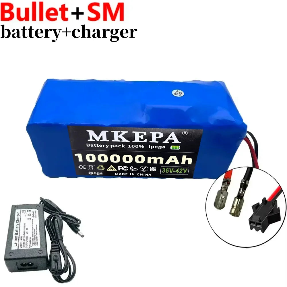 New 10S4P 36V 100000mAh Electric Scooter Lithium Battery 18650 Battery Pack 36V Suitable for Bicycle Scooter Battery+42V Charger