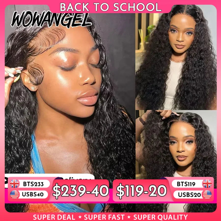 WOWANGEL Curly Wigs 250% 13x6 HD Lace Front Wigs 32in Water Wave Glueless Human Hair Wigs Pre Plucked Remy Brazilian Hair