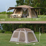 4-6 Person Large Camping Tent with 3 Doors 2 Rooms, Double Layer Waterproof, Portable for Outdoor Hiking Backpacking