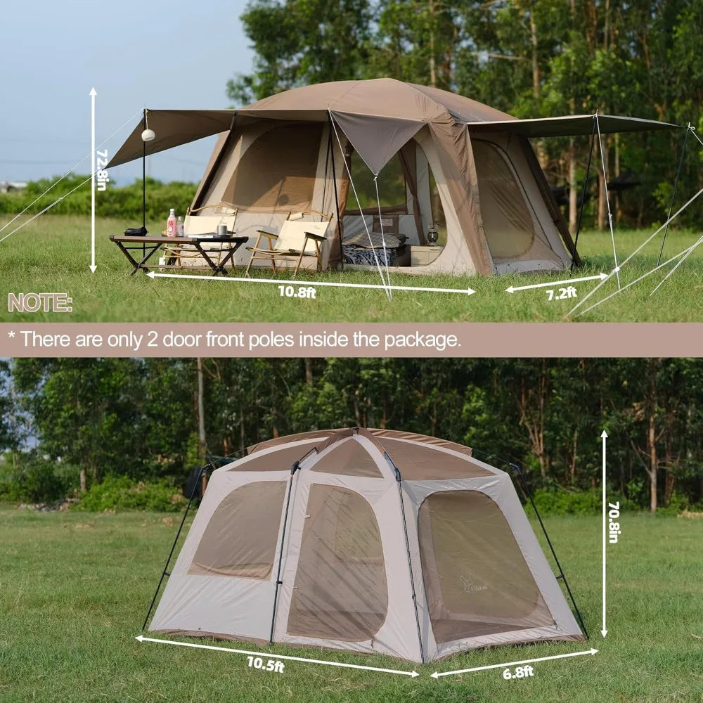 4-6 Person Large Camping Tent with 3 Doors 2 Rooms, Double Layer Waterproof, Portable for Outdoor Hiking Backpacking