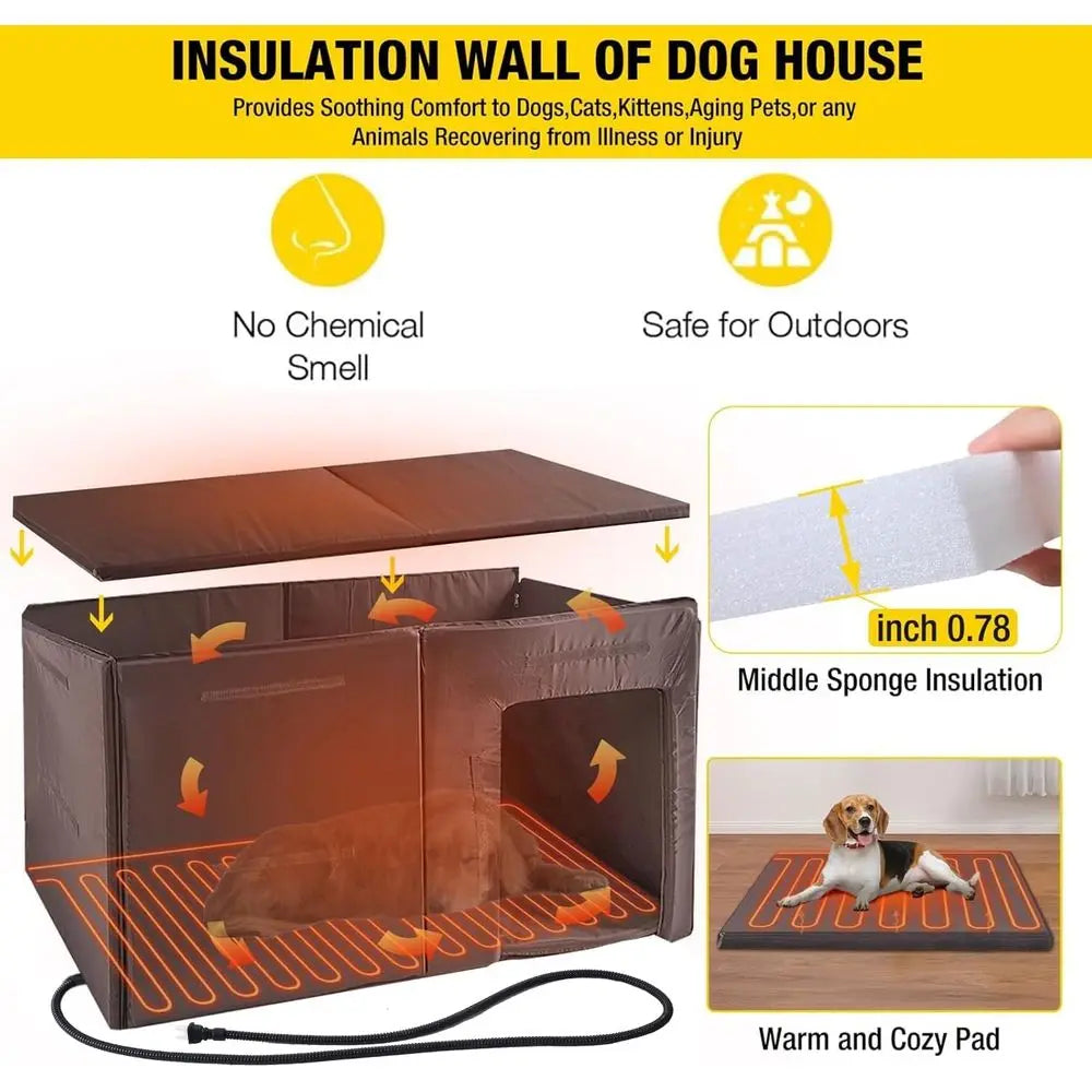 Heated Dog House Outdoor 59" Extra Large Insulated Dog Kennel with Heater or Winter,Waterproo Dog Cage or Large & Medium,Small D
