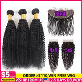 Human Hair Bundles With Closure Brazilian Kinky Curly Raw 3 4 Bundles With 4x4 5x5 HD Lace Closure Weave With 13x4 Frontal