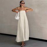 French-Style Women's Cotton-Linen Strapless Dress Chic New Solid Color Off-Shoulder Backless Sexy Casual Summer Dresses Vestido