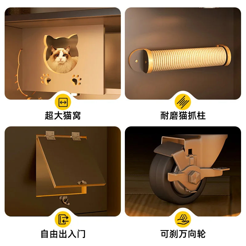 King size cat villa cat cage oversized three-story cat house castle multi-layer cat cabinet winter cat nest wood solid wood