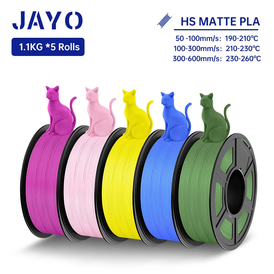 JAYO PLA Classic 3D Filament 1.75mm High Speed Matte PLA 3D Printer Filament Neatly Wound 3D Printing Materials 5Rolls/set