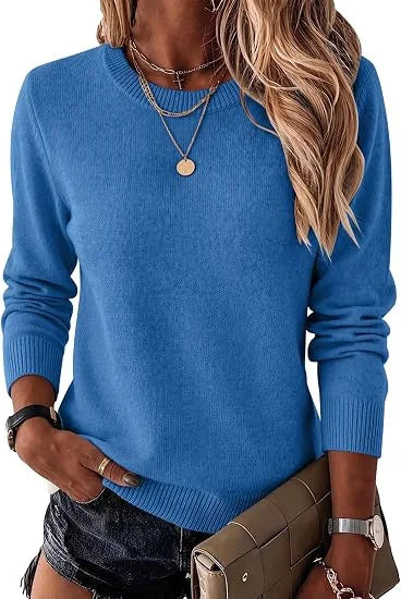 Women's Fashionable Wool Blend Sweater, Long-Sleeved with a Round Neck, Suitable for Business Casual Occasions, Trendy and Stylish.