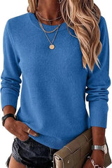 Women's Fashionable Wool Blend Sweater, Long-Sleeved with a Round Neck, Suitable for Business Casual Occasions, Trendy and Stylish.