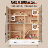 Cat Villa Solid Wood Panoramic Cat Cage Large Free Space  House Home Indoor Luxury