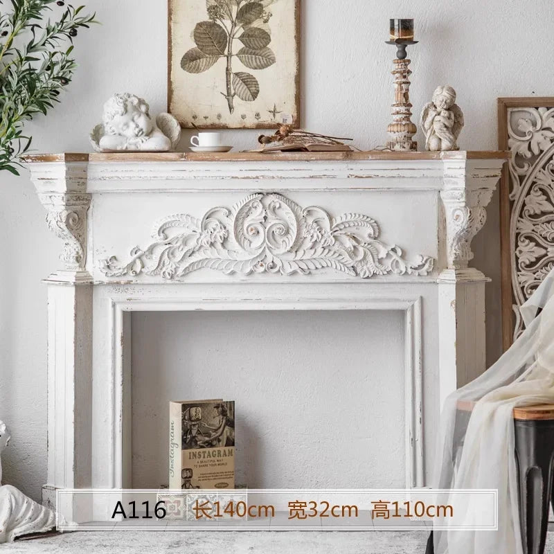 French retro fireplace decorative living room against the wall simulation finished fireplace rack solid wood porch antique