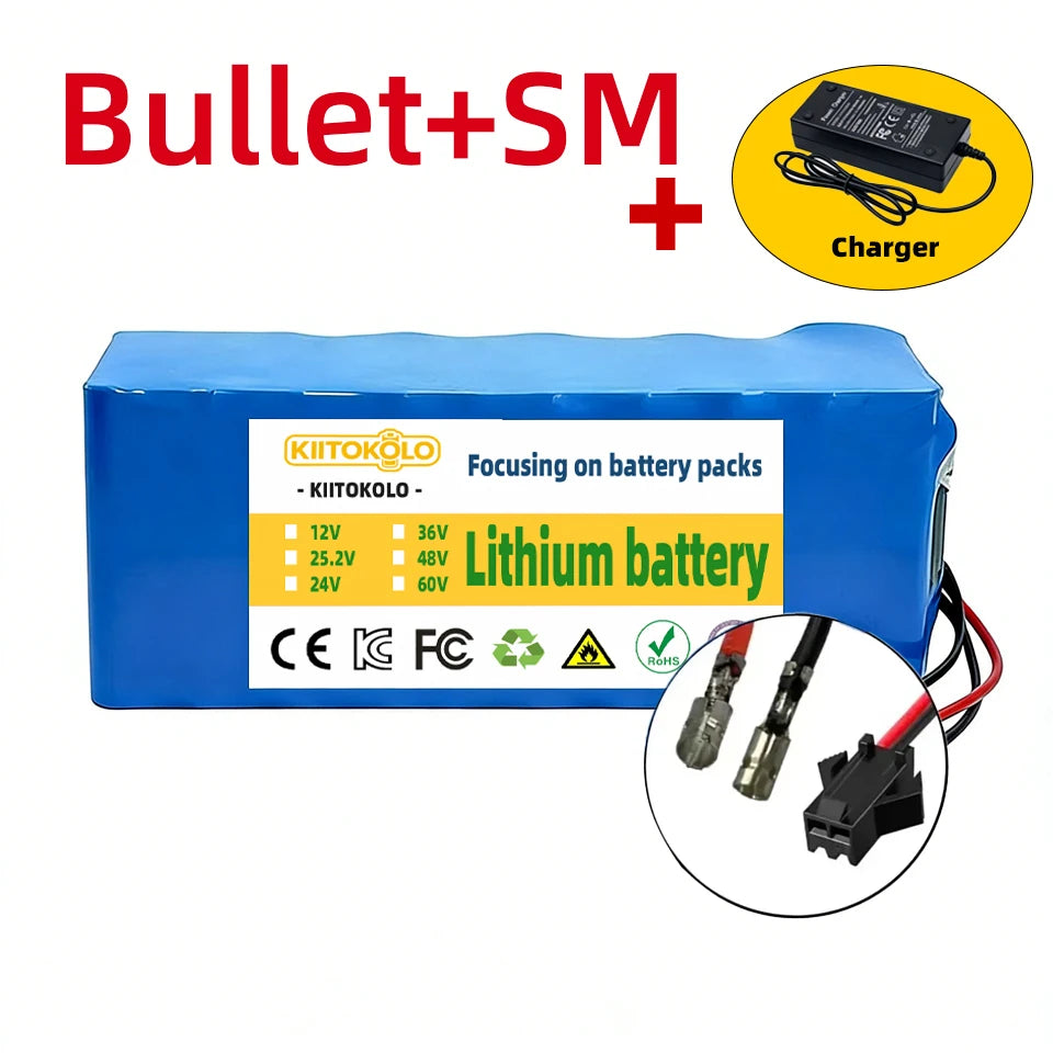36V 10000mAh 10S4P Lithium Ion Battery Built-in BMS High Capacity Replacement Battery for 500W Electric Scooter E-Bike