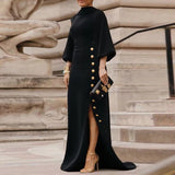 Modigirl Wedding Prom Evening Gown Party Slit Maxi Dresses for Woman 2025 New Lace Up Gold Button Womens Black Autumn Long Dress