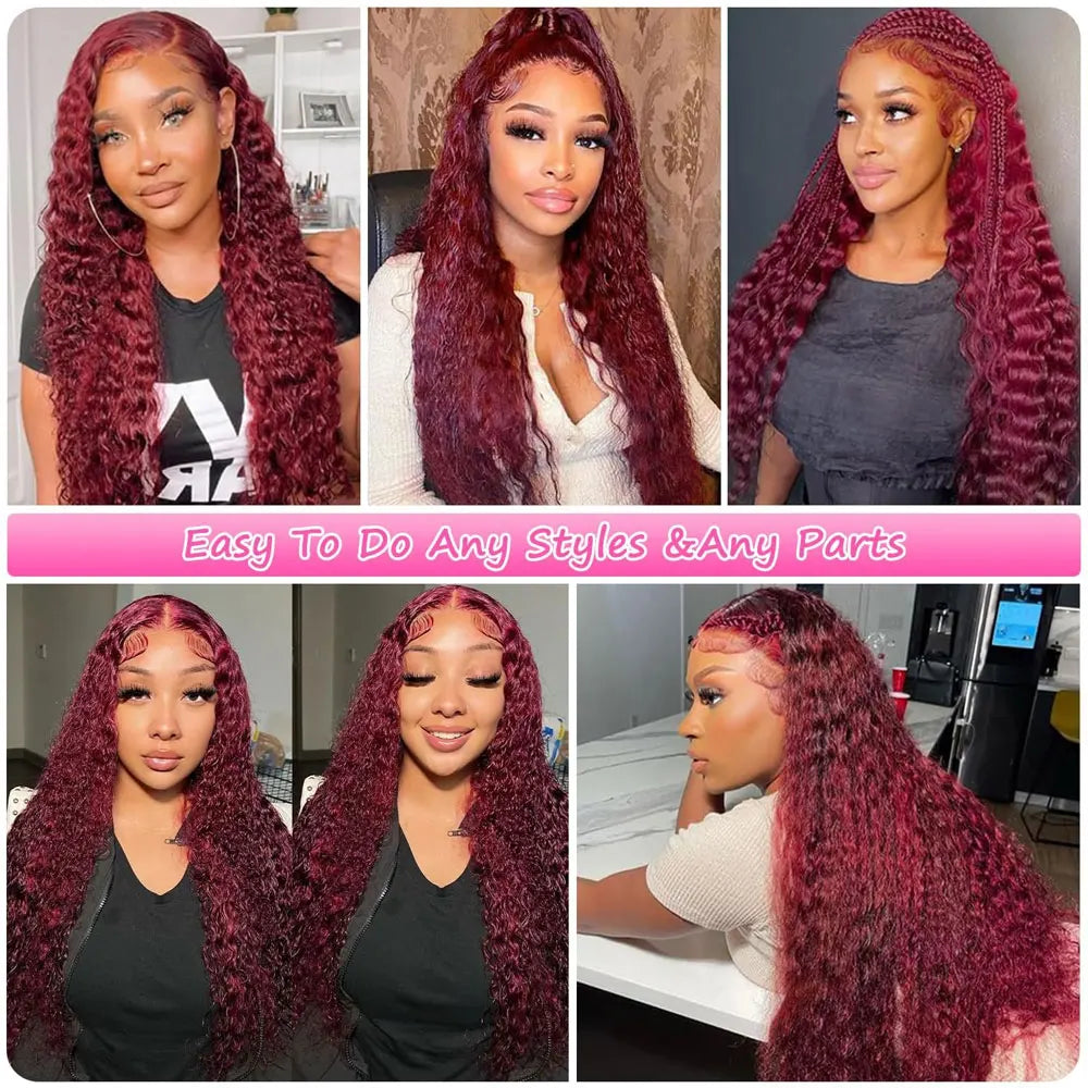 99J Burgundy 250 Density 13x4 HD Lace Front Wigs Human Hair Red Wine 30