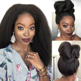 Kinky Straight Human Hair Wigs 360 Lace Front Wig Invisible Strap HD Pre