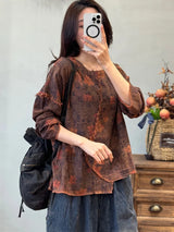 Amax LuluE 2026 Vintage Design Clothes Women Chinese Fashion Tshirts Loose Casual Floral Tops Ladies Classic Printed O Neck Tees