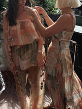 Sexy Printed Women's Dress Slip Top Sleeveless Pleated Lace Up Lady Long Dresses 2026 Summer Fashion Female Vacation Robe