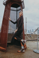 AS AW2025 cable knitting maxi dress soft Sweater round neck woman clothes with buttons