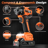21V Brushless Cordless Drill Driver Kit 5-in-1 Multi-Head System with 2 Batteries and Charger Right Angle Adapter Offset Head 3