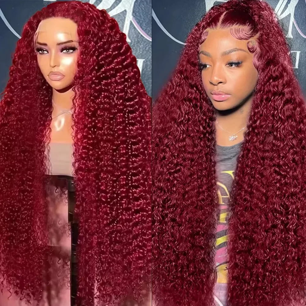 Deep Wave 99J Burgundy 13x4 Lace Frontal Wig Human Hair 13x6 HD Lace Front Wigs Red Wine Water Curly Wigs With Baby Hair