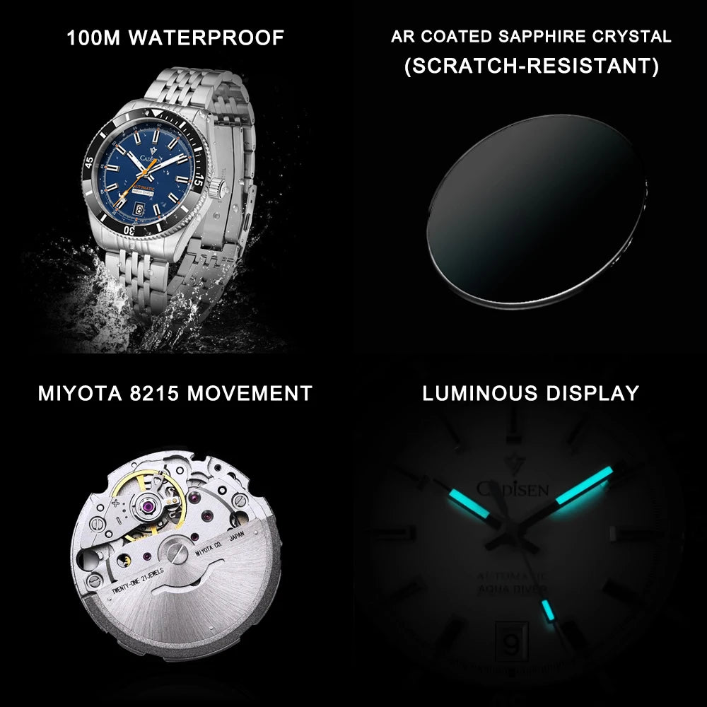 CADISEN New Men's Watches Mechanical Automatic Watch Men Japan MIYOTA 8215 Ceramic Bezel 10Bar Waterproof Wristwatch For Men