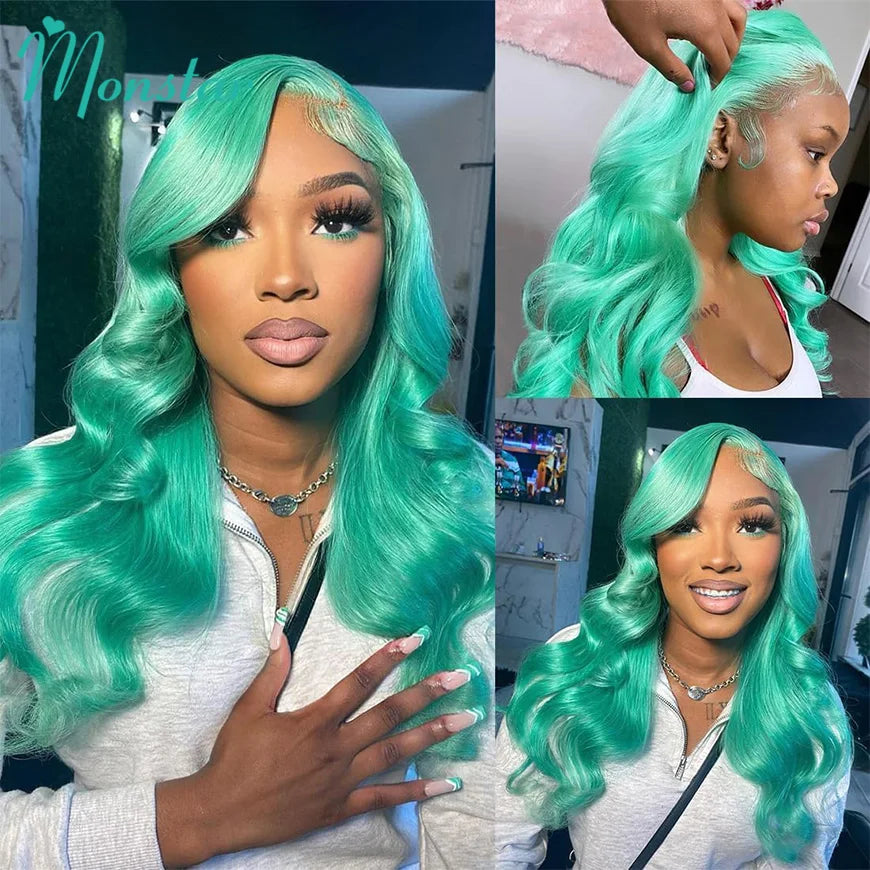 Mint Green Body Wave Human Hair Wigs Brazilian Raw Hair 613 Hd Lace Frontal Wig 13x6 Colored Lace Front Wig Human Hair 180% 200%