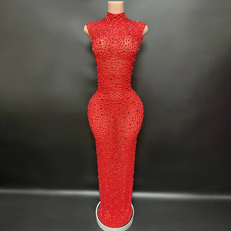 Elegant Luxury Crystal Party Dress Birthday Celebration Dress Bride Diamond Long Prom Dress Mother Formal Grand Party Dress