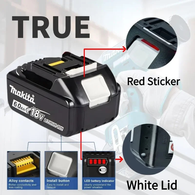 100% original Makita battery, 18V 6.0Ah rechargeable battery, replacing Makita BL1830BL1840BL1850BL1860B, power tool battery