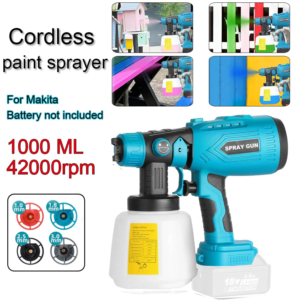 1000ML Cordless Paint Sprayer For Makita Li-ion Battery Electric Spray Paint Gun For Home Painting Furniture DIY (Not Battery）