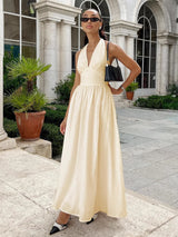 Bornladies Spring Summer New Women's Cotton Camisole Dress Female Waist Cinched V-neck Long Dress Fashionable Oversized Dress