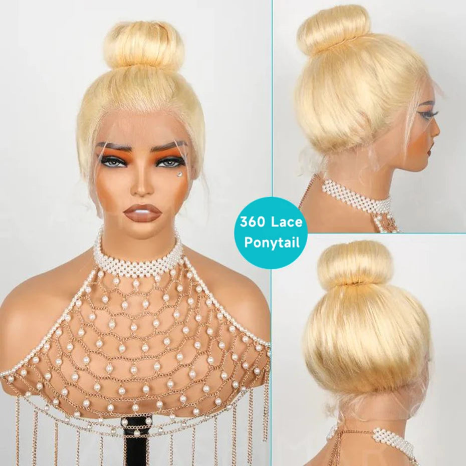 Bone Straight 360 Full Lace Wig Human Hair Brazilian 613 Honey Blonde