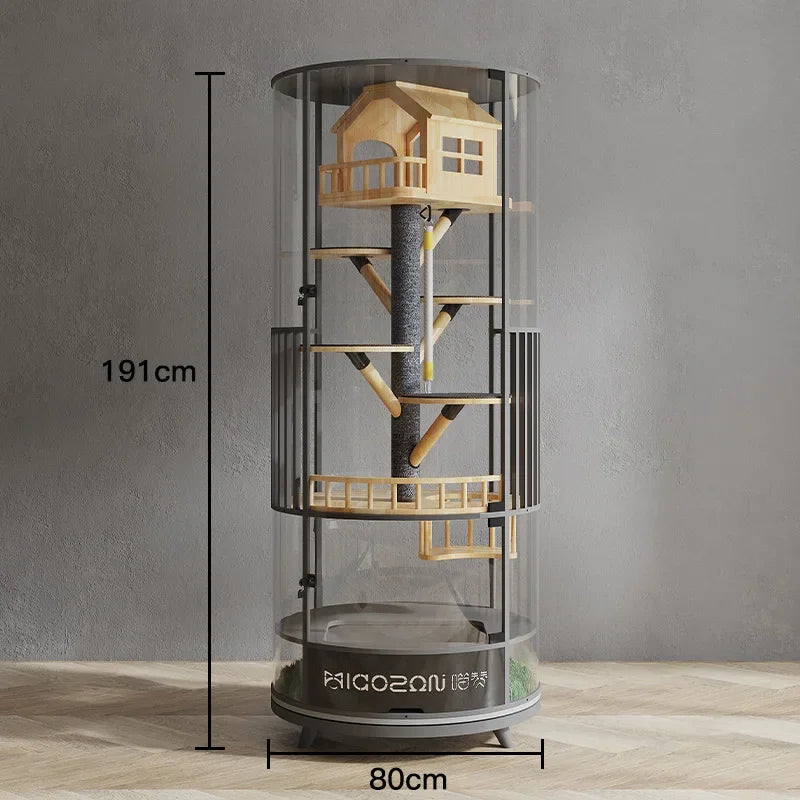 TT360 ° Rotatable Cat Cage Villa Solid Wood Luxury Panoramic Display Cabinet Nest Glass House With Toilet