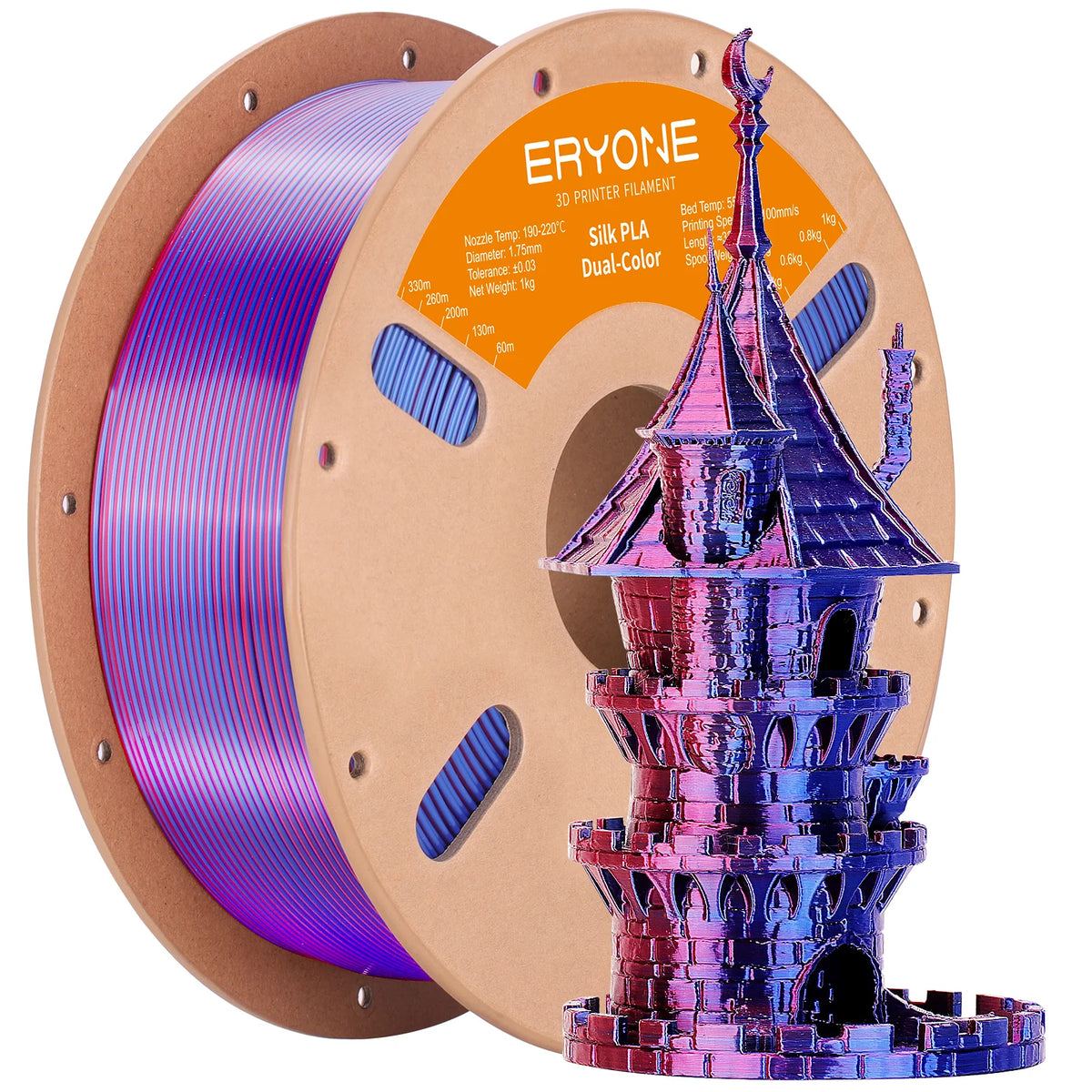 ERYONE 3/5/10KG Dual Color Silk PLA Filament 3D Print,Multicolor Available,Diameter:1.75mm,Tolerance:+/-0.03mm,1KG/Spool
