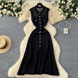 YuooMuoo Brand Fashion Single-breasted Knitted Summer Dress Women Vintage Pockets A-line Long Shirt Dress Chic Vacation Robes