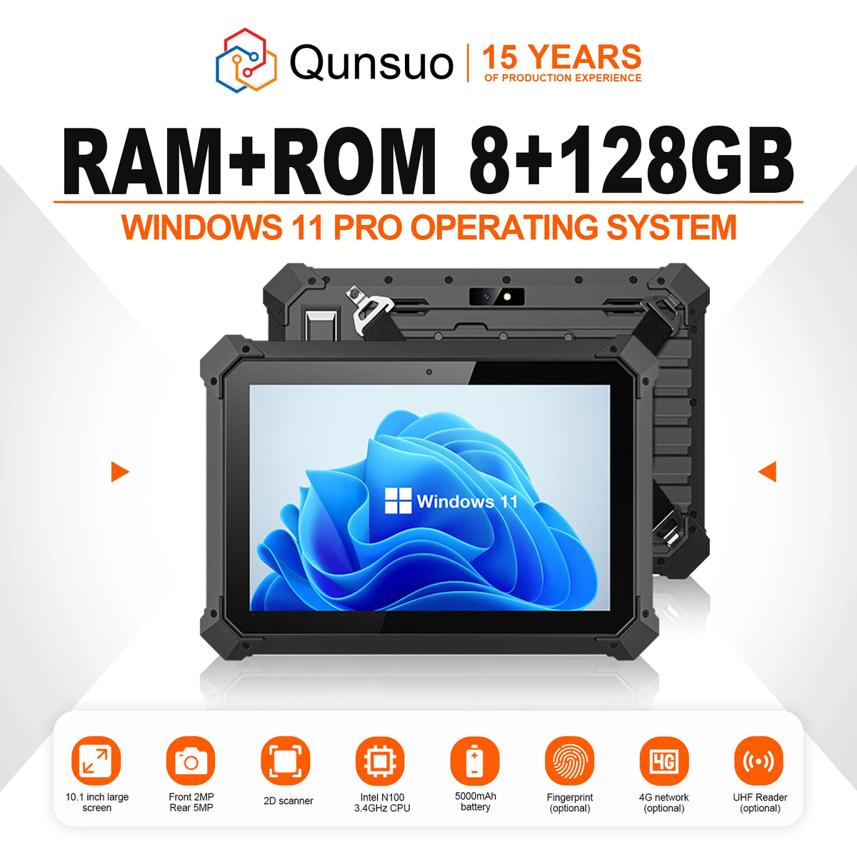 Industrial Tablet Windows 11 Wifi Bluetooth RJ45 HDMI 2D Scanner 5000mAh Large Battery Optional UHF Fingerprint Rugged Tablet