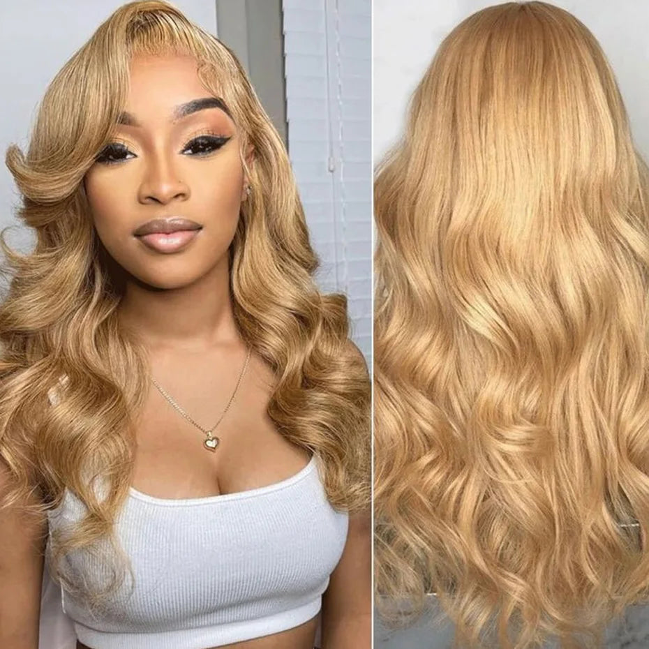 Honey Blonde Body Wave Lace Front Wig Human Hair #27 Colored Human Hair Wig PrePlucked 13x6 HD Lace Frontal Wigs For Black Women