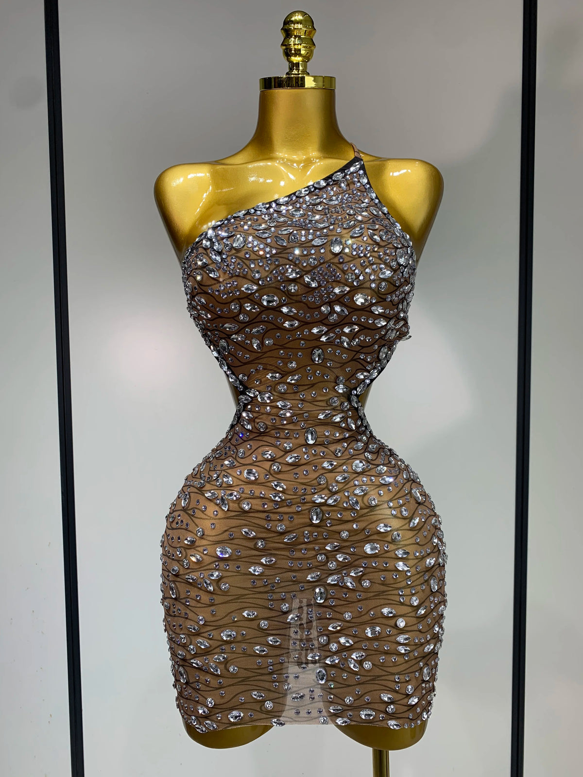 New Arrival Women 2025 Sexy Backless Hollow Out Diamond Evening Prom Gown Birthday Luxury Celebrate Stage Nightclub Outfit