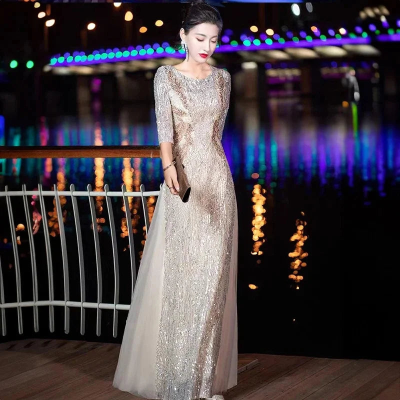 Evening Gown High-end Banquet Niche Light Luxury Host Steel Companion Conductor Choir Performance Costume Women's Long Dress WLF