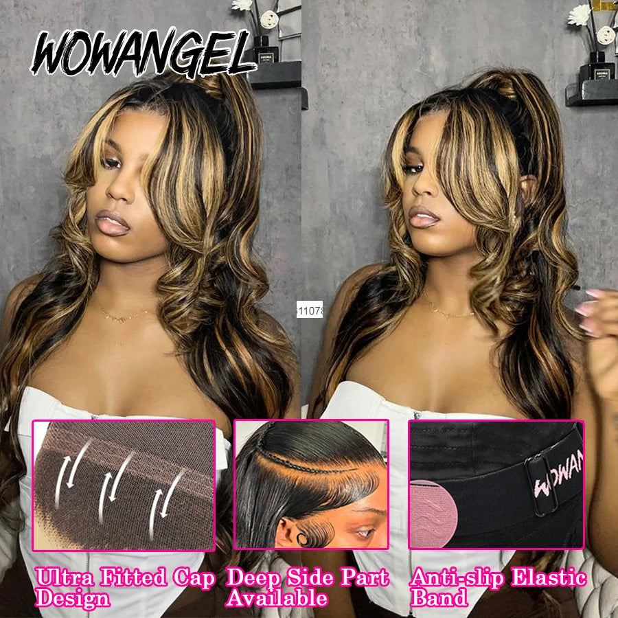 13x6 HD Lace Front Wigs #1B27 Ombre Highlight Glueless 32in Body Wave Wigs Pre plucked Human Hair Wigs Brazilian Hair For Women