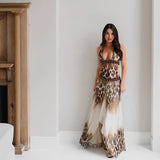2026 Retro Leopard Printed Halter Vestido Women Sexy V-neck Irregular Split Backless Bodycon Gown Summer Holiday Dinner Wear New