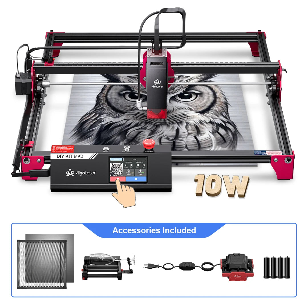 Algolaser DIY KIT MK2 10W Table CNC Laser Cutter Engraver 3.5” Touch Scree Phone&WiF Metal Wood Lase Cutting Engraving Machine