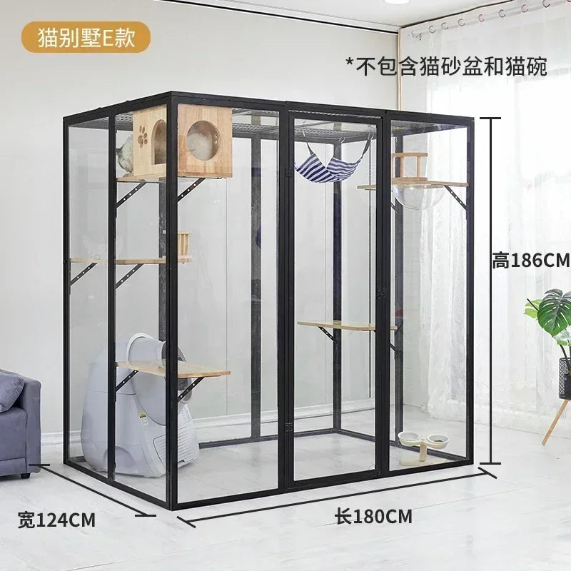 AACat Villa Solid Wood Large Free Space Cat House Pet Shop Cat Villa Deluxe Glass Room