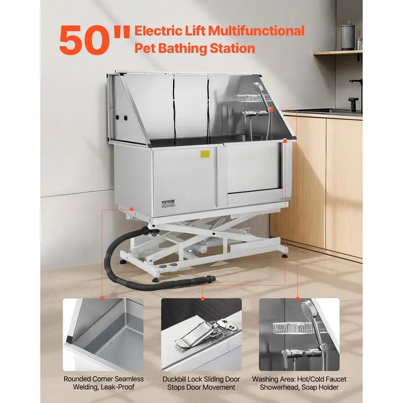 50" Electric Dog Grooming Tub Stainless Steel with Water Filter System