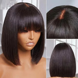 Straight Human Hair Bob Wigs With Bang Full Machine Made Wigs 3x1 Middle