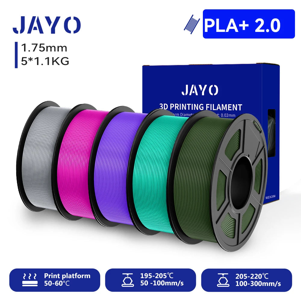 JAYO 3D PETG/PLA/PLA PLUS Filament 1.75mm PLA Filament 5 Rolls For Bambu FDM 3D Printer Neatly Wound 3D Printing Material for 3d