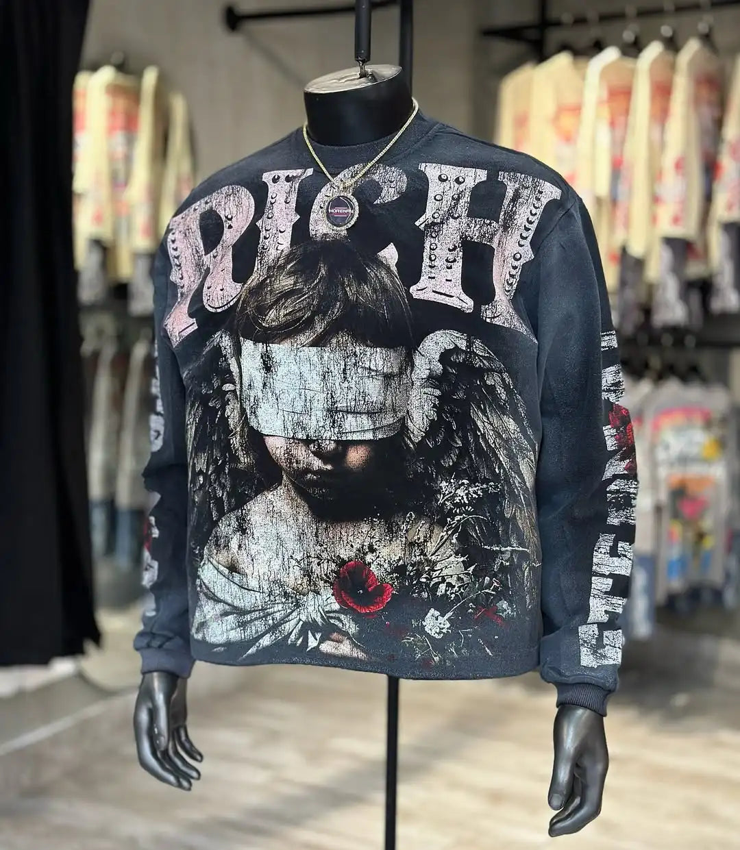 Angel Child Aesthetic Printed Niche Fashion Long-Sleeves for Autumn\winter 2025 Popular Distressed Design Gothic Pullovers