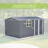 8x12 FT Heavy-Duty Steel Outdoor Storage Shed with Window, Hinged Gray Doors & 4 Air Vents for Backyard/Garden/Patio