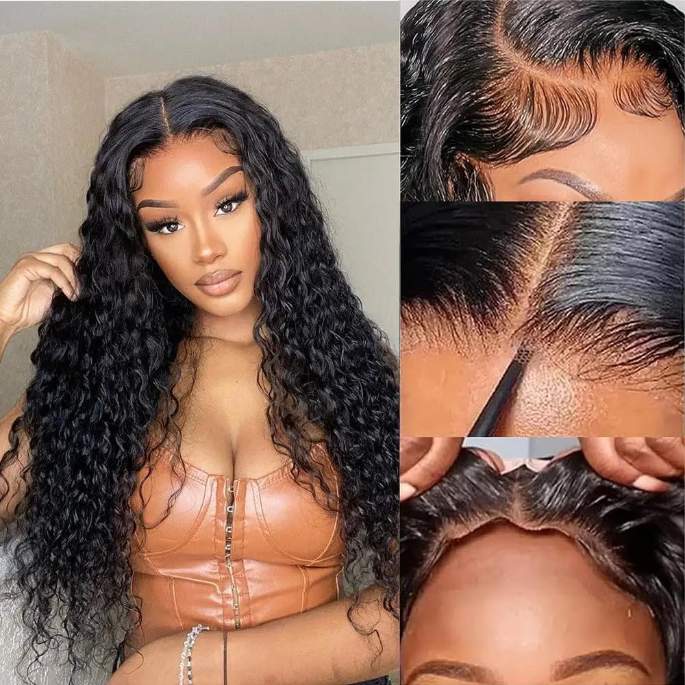 Curly Glueless Wigs Human Hair Ready to Wear Deep Wave Lace Front Wigs Wear And Go Pre Plucked Pre Cut 5x5 4x4 Lace Closure Wigs