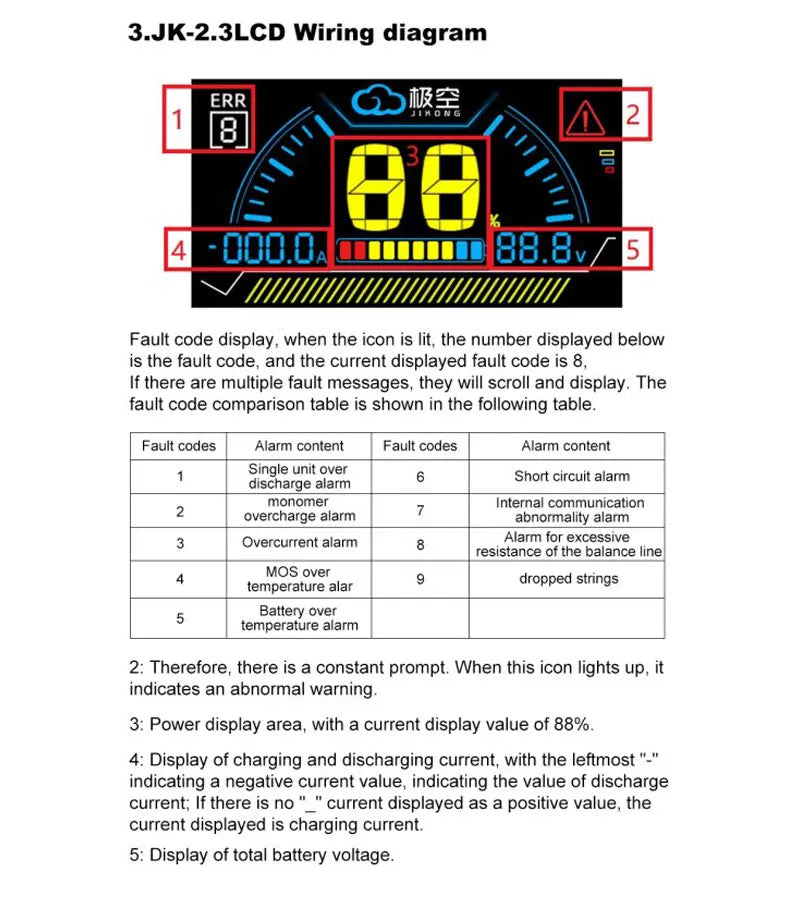 JIKONG BMS LCD Display 2.3 4.3 Inch Lithium Battery Smart Bms Accessories Intelligent Battery Level Indicator JIKONG BMS Monitor