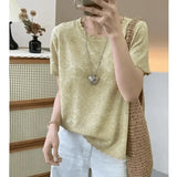 Women's Clothing Loose T-shirt Summer Knit French Style Hollow Out Short Sleeve Ice Silk Tee Lady Large Size O-neck Elegant Tops