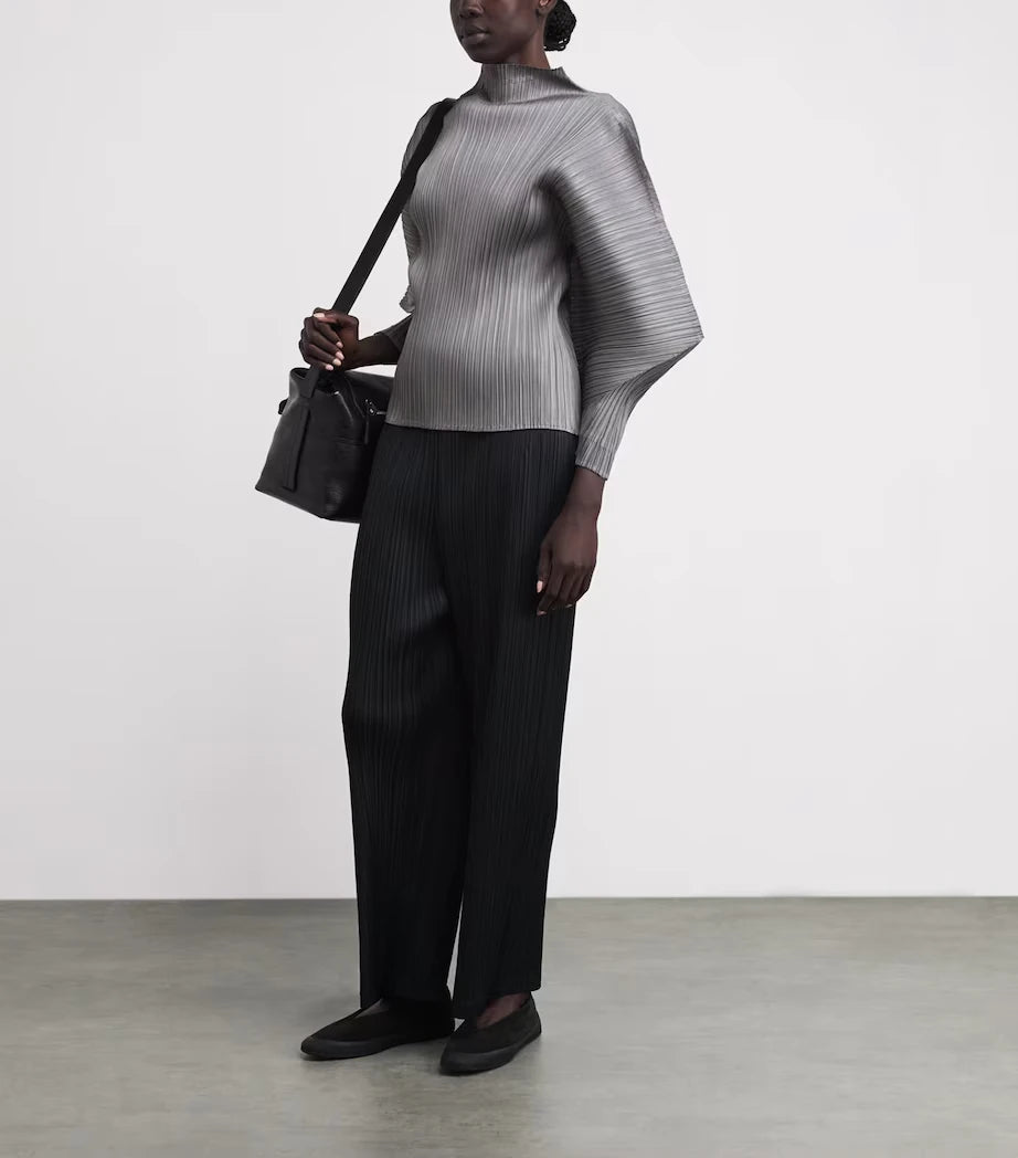 Miyake Pleated Skyline High-neck Long Dolman Sleeves Top